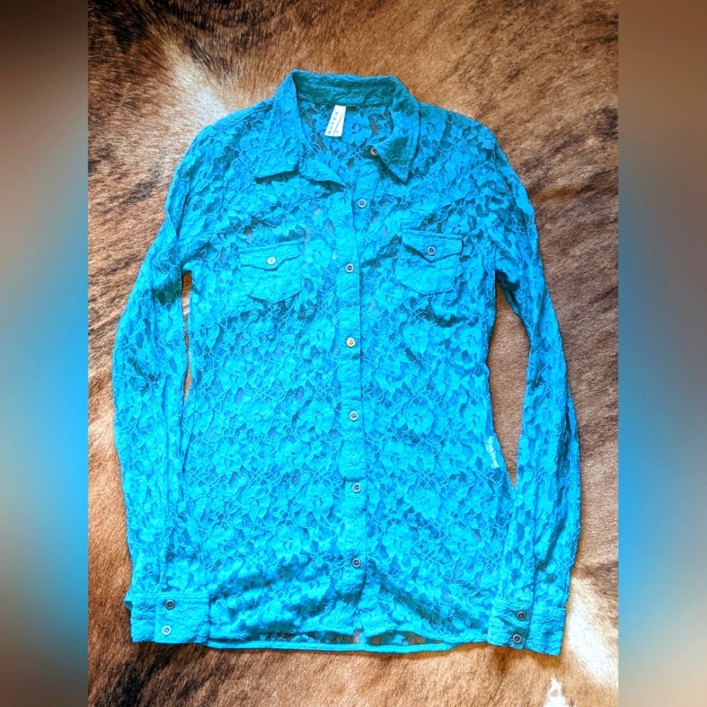 New Roper Turquoise Lace button down shirt